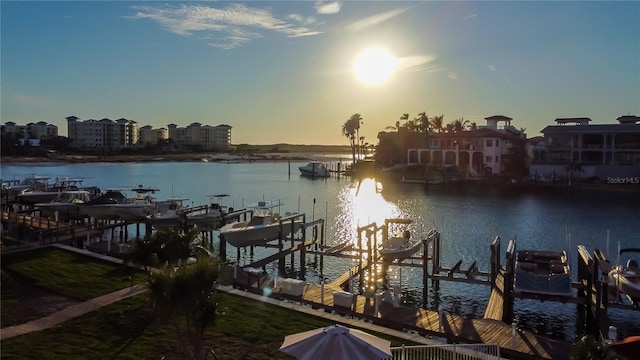 dock area featuring a water view and boat lift