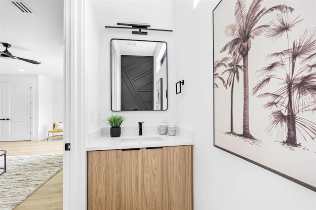 bathroom featuring wood finished floors, vanity, and visible vents