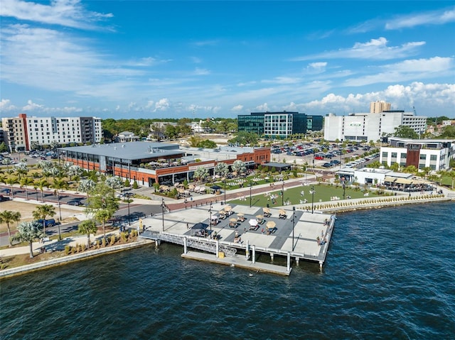 bird's eye view with a view of city and a water view