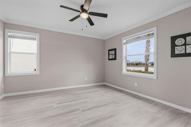 17541 Corkwood Bend Trl, Punta Gorda, FL 33982 - unfurnished room featuring light wood-style floors, ornamental molding, baseboards, and a ceiling fan