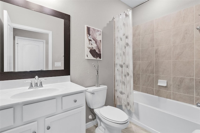 17541 Corkwood Bend Trl, Punta Gorda, FL 33982 - full bathroom with vanity, toilet, shower / bath combo with shower curtain, and tile patterned floors