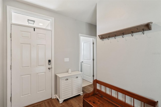 mudroom with wood finished floors