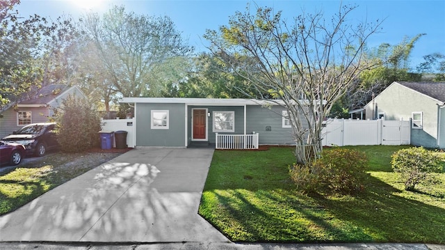 view of front of house with a gate, fence, and a front yard