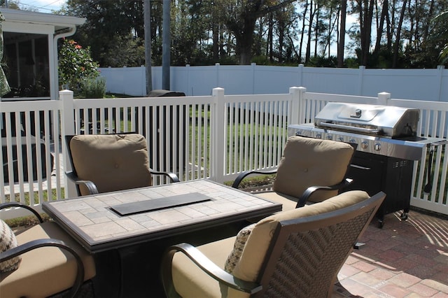 view of patio featuring area for grilling and a fenced backyard