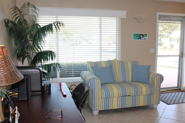 living room featuring tile patterned flooring