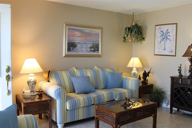 living room featuring tile patterned flooring