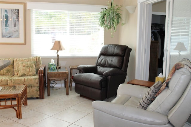 living room featuring light tile patterned flooring