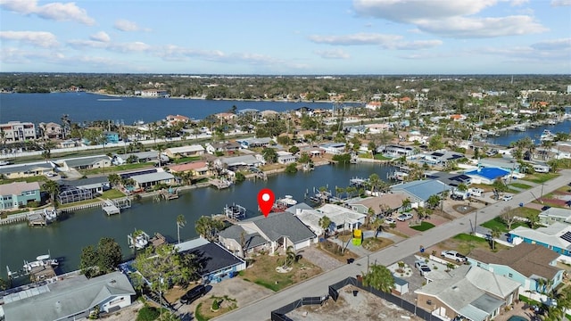 aerial view with a water view and a residential view