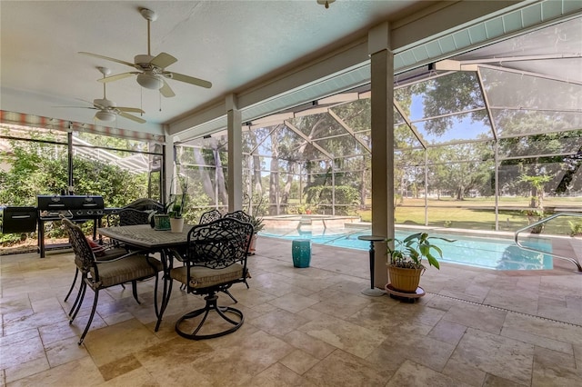 sunroom with a swimming pool