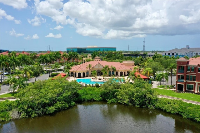 bird's eye view featuring a water view