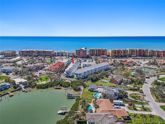 aerial view with a water view