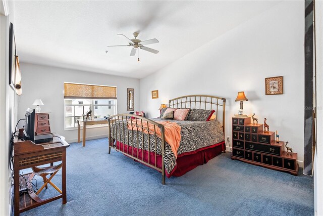 bedroom featuring ceiling fan, carpet floors, and baseboards