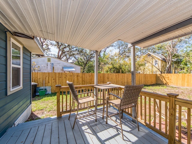 wooden terrace featuring a fenced backyard