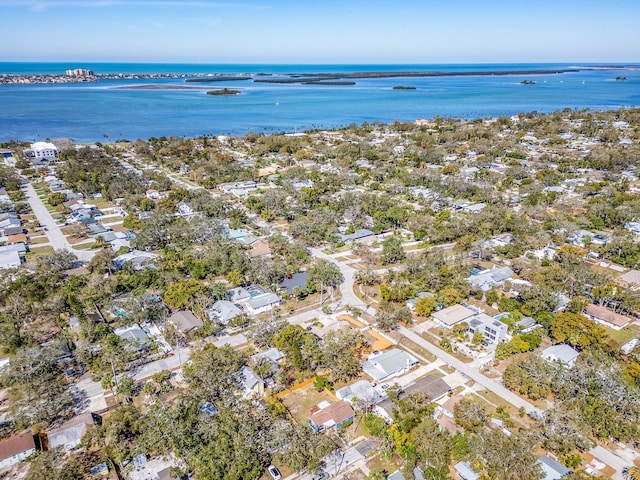 aerial view featuring a water view and a residential view