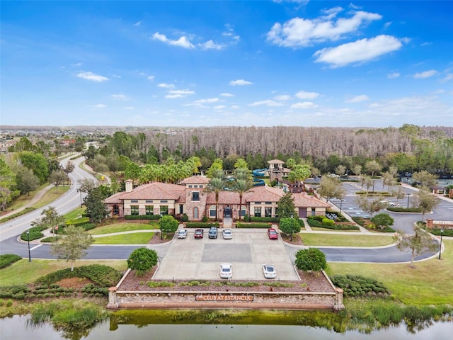 aerial view featuring a water view