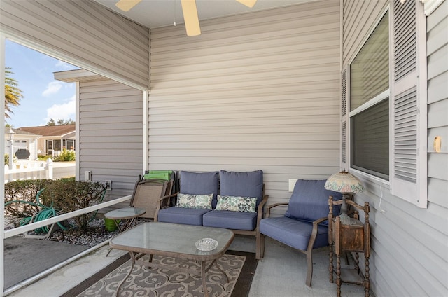 view of patio / terrace featuring an outdoor living space and a ceiling fan