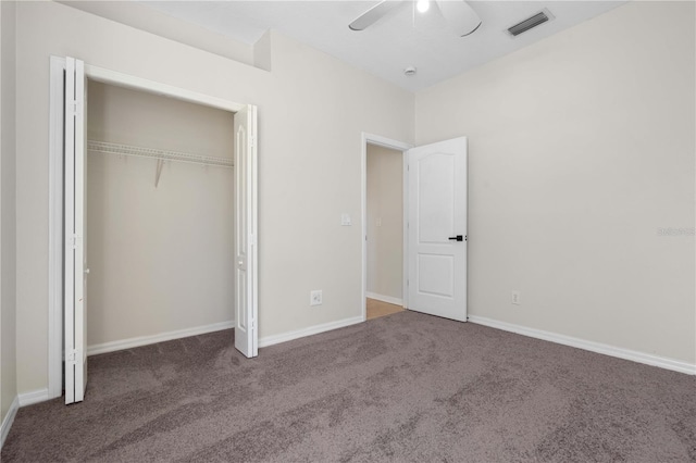11611 Jordans Landing Ct, Riverview, FL 33569 - unfurnished bedroom with carpet floors, a closet, ceiling fan, and baseboards