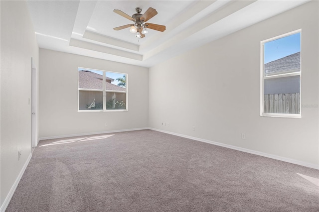 11611 Jordans Landing Ct, Riverview, FL 33569 - carpeted spare room featuring a ceiling fan, a raised ceiling, and baseboards