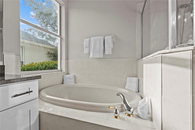 11611 Jordans Landing Ct, Riverview, FL 33569 - full bath featuring vanity, a bath, healthy amount of natural light, and a stall shower