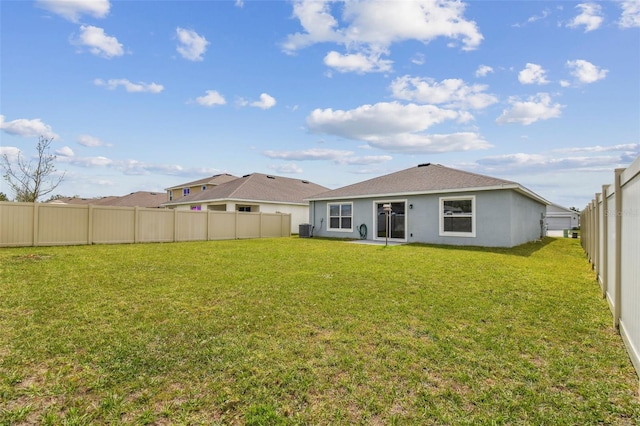 8034 Broad Pointe Dr, Zephyrhills, FL 33540 - back of property with stucco siding, a fenced backyard, and roof with shingles
