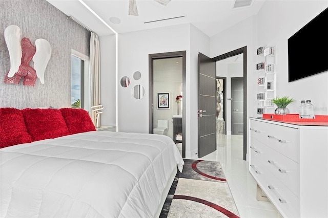 bedroom featuring visible vents and light tile patterned flooring