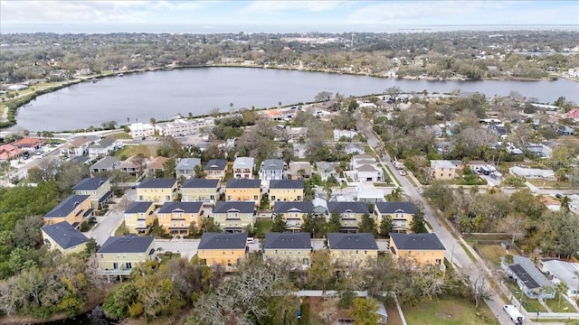 bird's eye view featuring a residential view and a water view