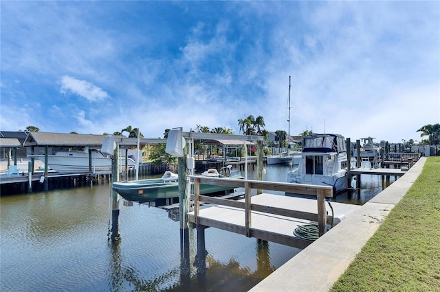 view of dock featuring a water view and boat lift