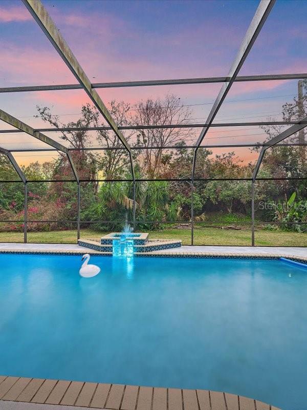 outdoor pool featuring a lanai