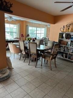 dining area featuring ceiling fan and a wealth of natural light