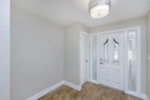 entrance foyer featuring baseboards and wood finished floors