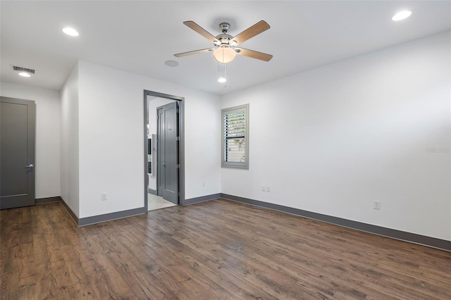 1110 25th St N, Saint Petersburg, FL 33713 - empty room featuring visible vents, baseboards, ceiling fan, dark wood-style flooring, and recessed lighting