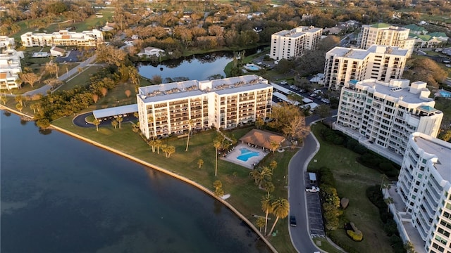 aerial view with a water view