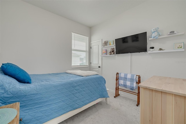 bedroom with light carpet