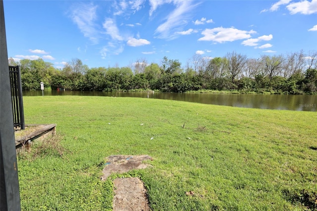 view of yard with a water view