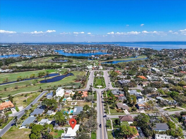 bird's eye view featuring a water view