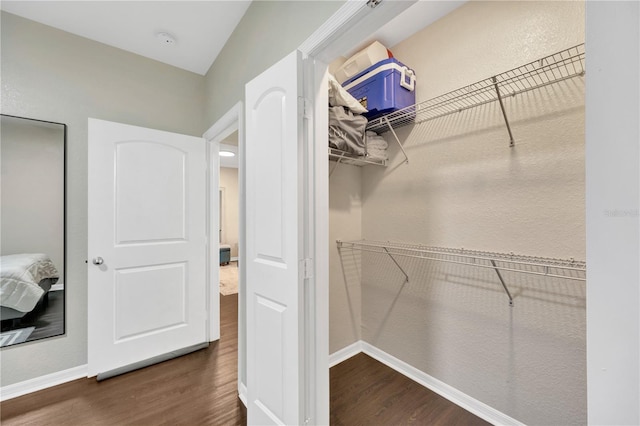 spacious closet with dark wood finished floors