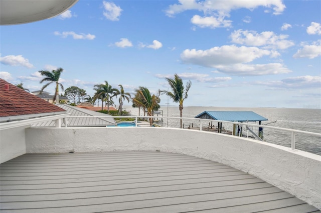 deck with a water view