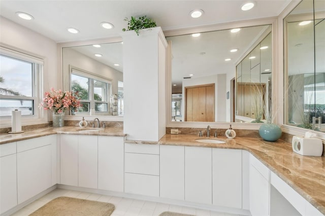 full bath with recessed lighting and vanity