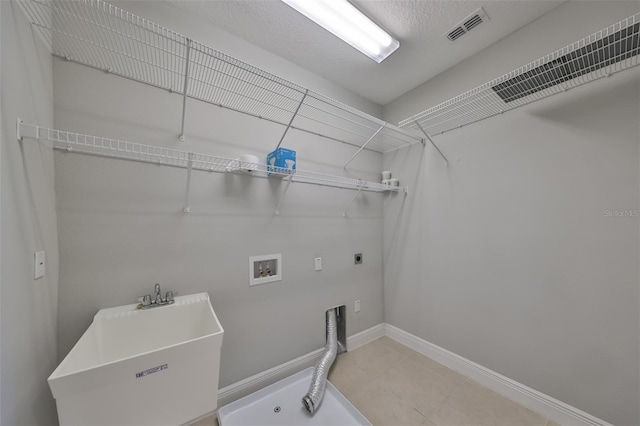 laundry room with hookup for a washing machine, laundry area, a sink, visible vents, and electric dryer hookup