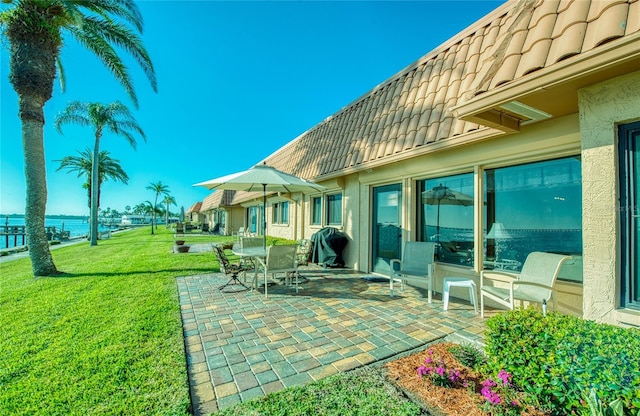 view of patio / terrace with a water view