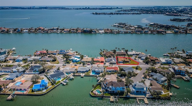 aerial view with a residential view and a water view