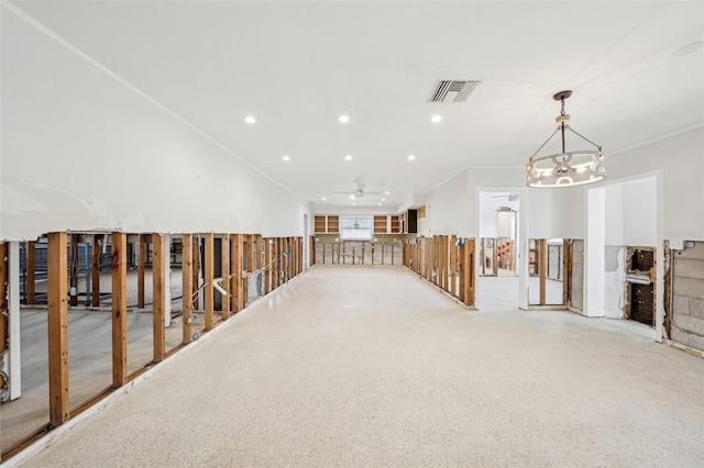interior space with recessed lighting, a chandelier, and visible vents