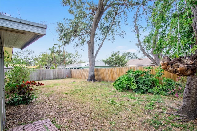 view of yard with a fenced backyard