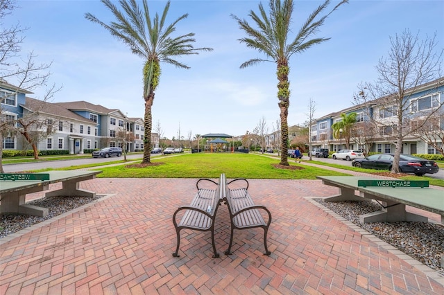 view of property's community featuring a yard and a residential view