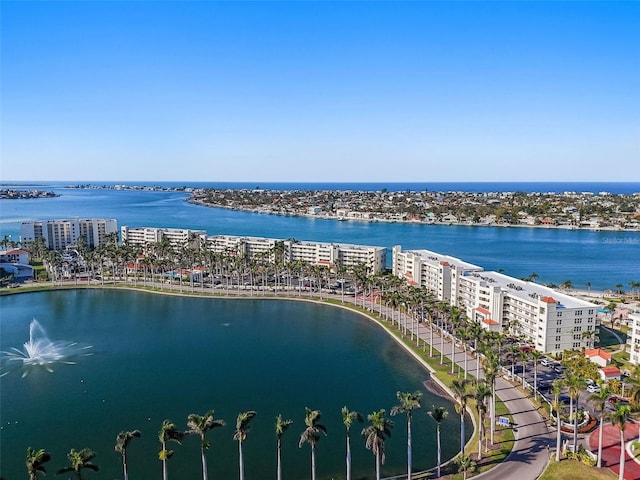 drone / aerial view with a water view and a view of city