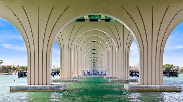 view of building exterior featuring a water view