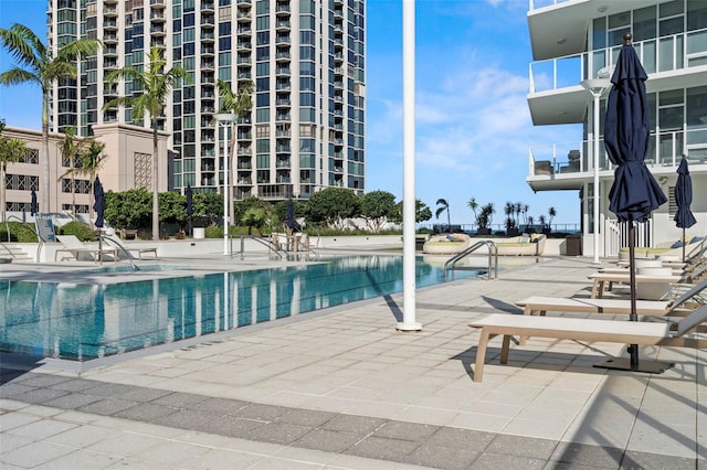 pool with a patio