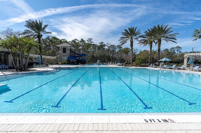 community pool with a patio area