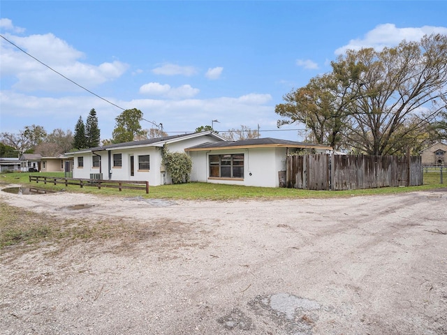 single story home featuring fence and stucco siding