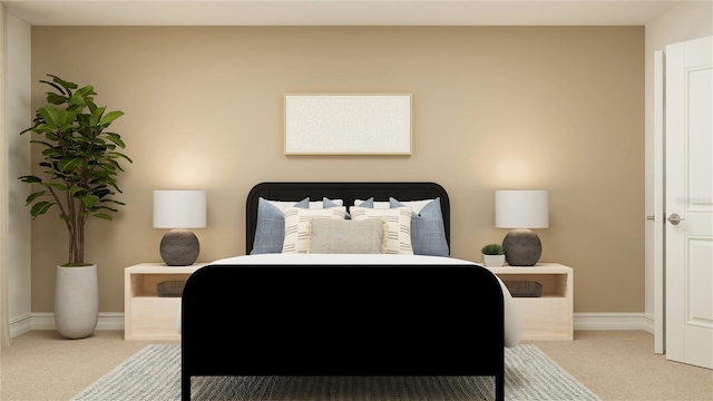 bedroom featuring carpet and baseboards